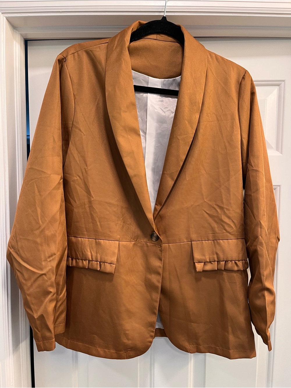 Women's Copper Satin Blazer - Tailored Single-Button Jacket